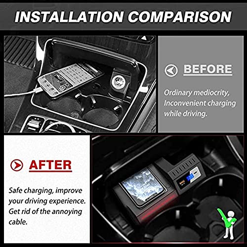 Car Wireless Charger,for Mercedes-Benz C-Class GLC 2020-2016 Center Console Accessory Panel in-Vehicle Wireless Charging Board,15W Fast Smart Phone Charger Pad with QC3.0 USB Mouth Charging Board