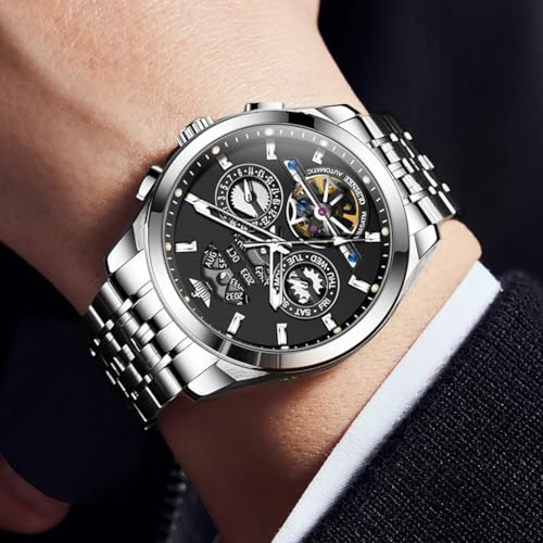 Image of OUPINKE Men Watch Automatic 5 Hands Multi Calendar Year /Month /Week /Date Mechanical 5ATM Waterproof Luxury Tungsten Steel Sapphire Crystal Wrist Watch for Men