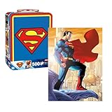 Aquarius Superman Retro 500pc Puzzle with Fun Box - 500 Piece Puzzle (14x19) in Sturdy Tin with Plastic Handle & Embossed Front Cover - Officially Licensed Superman Merchandise & Collectible Gift