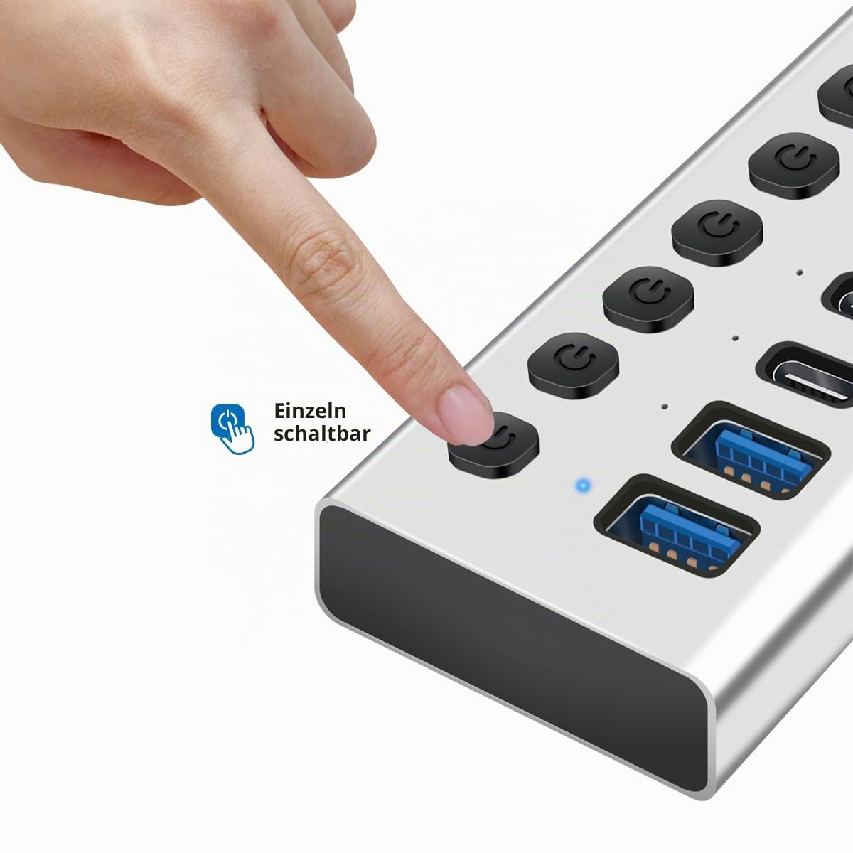 LogiLink UA0448 - USB 3.2 Gen1 Hub mit 10-Ports und Kabel/Adapter, USB Typ A und USB Typ C, EIN-/Ausschalter, Aluminium