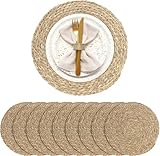 10er-Pack Runde Gewebte Platzsets, 33 cm Boho-Telleruntersetzer aus Rattan, Geflochtene Tischsets für Esstisch, Hochzeit, Bauernhaus-Stil, Outdoor und Weihnachten (Natur)