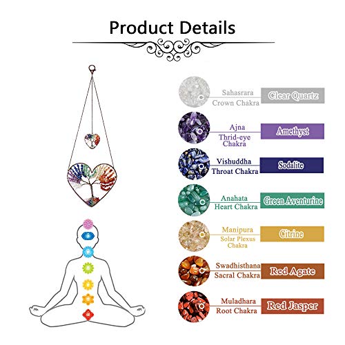 Jovivi Double Heart Tree Of Life Hanging Ornament 7 Chakra Reiki Healing Crystals Stones Gemstone Meditation Window Wall Hanger For Feng Shui Yoga Home Indoor Decor #TOP3
