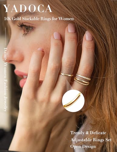 YADOCA 5 Piezas Anillos de Plata Oro para Mujer Ajustable Anillo con Circonita Cúbica Minimalista Anillos de Plata Anillos de Compromiso Anillo de Joyería para Novia Esposa Mamá - imagen 2