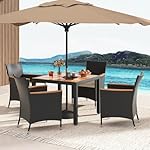 Tangkula 5 Pieces Patio Dining Table Set for 4, Rattan Conversation Set with Umbrella Hole, Seat Cushions & Acacia Wood Tabletop, Outdoor Dining Table with 4 Chairs for Backyard, Poolside & Deck - Image 3
