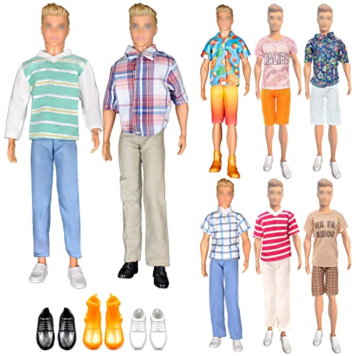 Lot de 14 Vêtements compatibles avec Ken, 4 vêtements décontractés Tendance (4 Hauts 4 Pantalons) 3 Paires de Chaussures pour poupées garçons de 12 inch