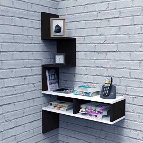 Dime Arts Shoppee Engineered Wood Painted Big Zigzag Corner Wall Mount Shelf Unit Racks and Shelves for Living Room (Black & White) (B08YWP4XSZ) Amazon Price History, Amazon Price Tracker