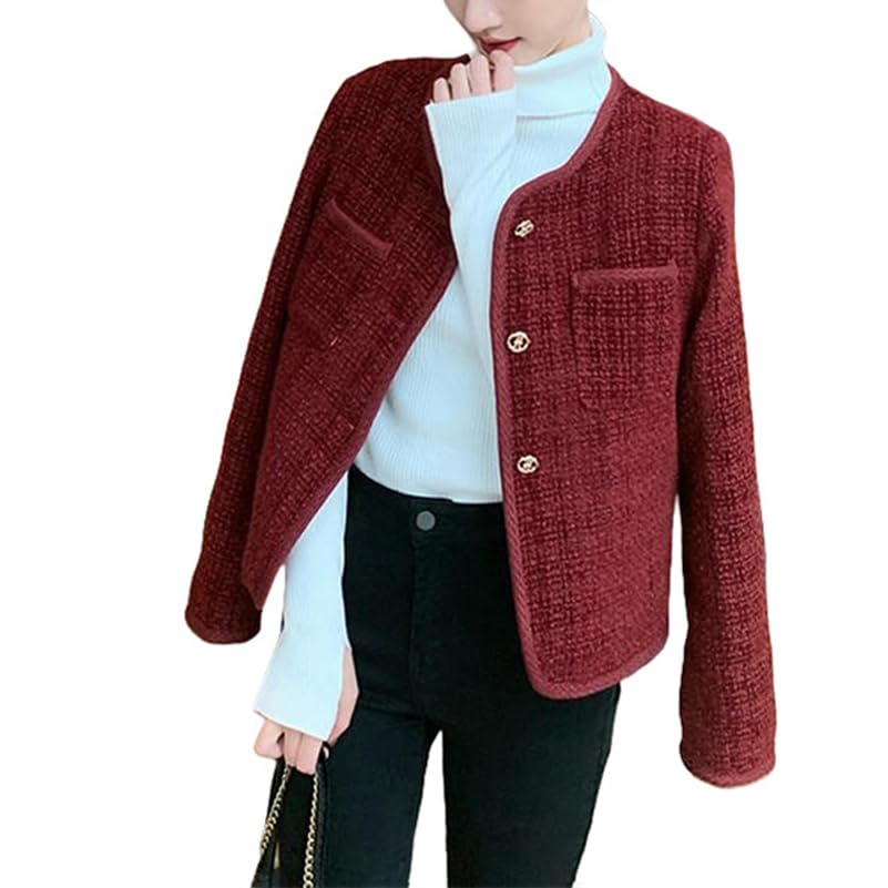 Veste en tweed bordeaux femme col rond veste mi-saison chic élégante