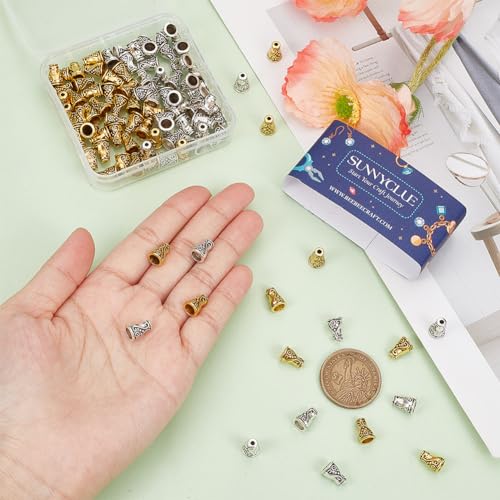 SUNNYCLUE 1 BOX 100PCS 10mm Cone Bead End Caps Flower Tassel Bead Alloy Tibetan Vintage Metal Gold Silver Tube Loose Spcacer Bead Bulk for jewellery Making Charms Diy Bracelet Necklace Crafts Supplies - Image 3