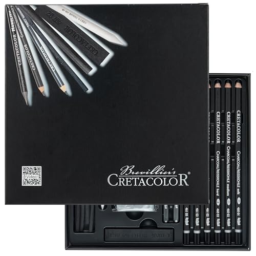 CRETACOLOR Black Box set de 20 pièces pour le dessin au fusain avec gommes