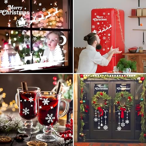 Image of AhfuLife Christmas Window Clings, 209 PCS Reusable Christmas Window Stickers for Glass, 9 Sheets Double Sided Snowflake Xmas Trees Garland Stickers for Xmas Party