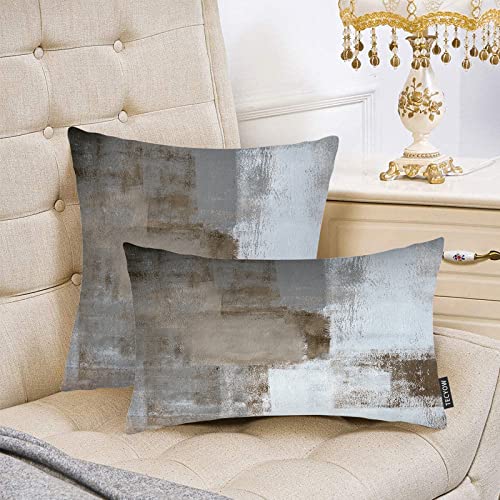 Tecyow Throw Pillow Covers 20X20, Decorative Soft Velvet Couch Pillow Covers Set Of 2, Modern Abstract Outdoor Square Cushion Pillowcases For Farmhouse Sofa Bedroom Living Room Car,Brown And Grey #TOP3