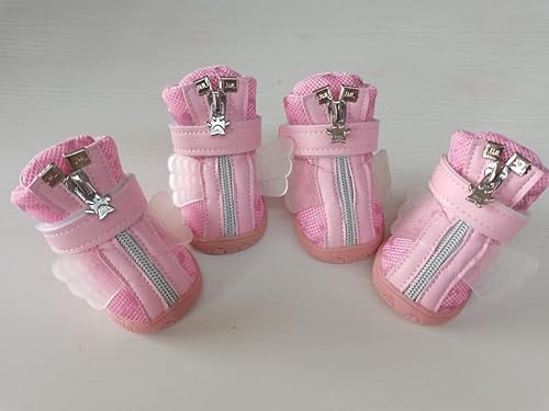 Miniatura 6 de Hdwk&Hped Botas para perros pequeños, zapatos de verano de malla transpirable, elegantes botines de poliuretano rosa con suela de goma