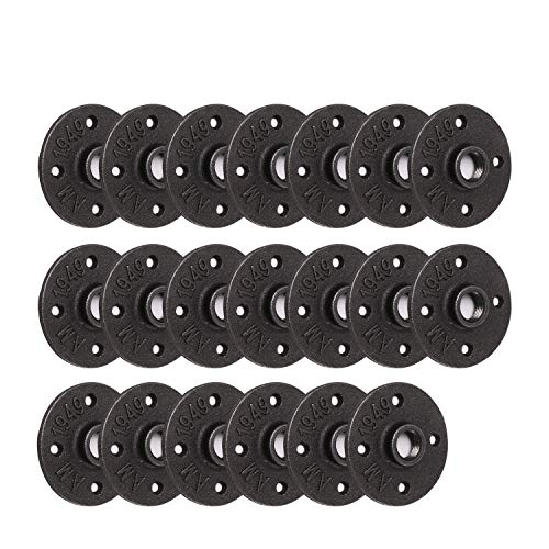 1/2" Floor Flange, Home TZH 20 Pack 4 Bolts Malleable iron Pipe Flange for Industrial vintage style, Flanges with Threaded Hole for DIY Project/Furniture/Shelving Decoration … (20, 1/2")
