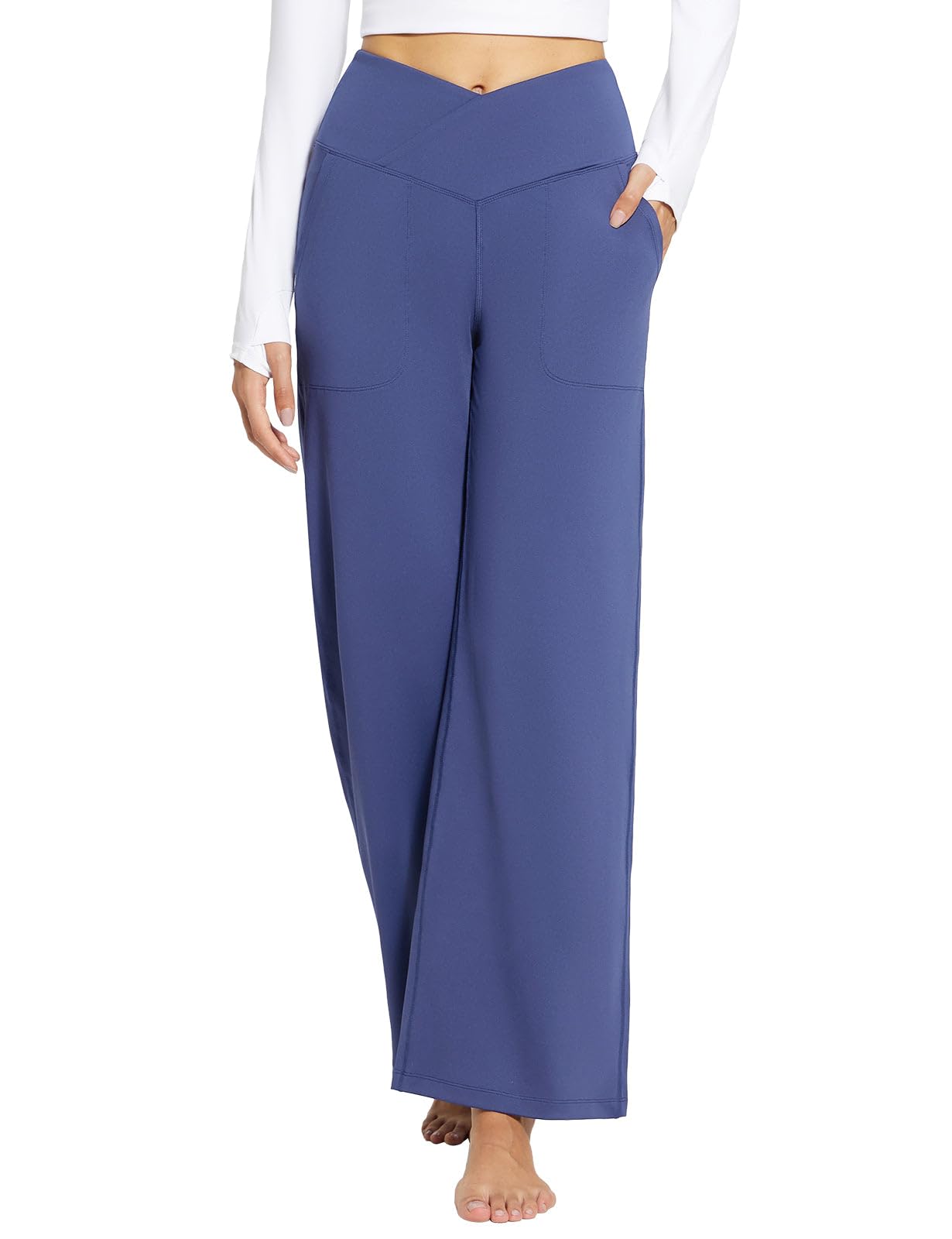 baleaf Womens Wide Leg Dress Pants Stretch High Waist Yoga Pants Casual Slacks Pockets Pull On Travel Petite Plus Size