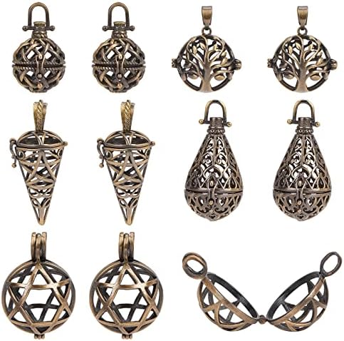 SUNNYCLUE 10Pcs Cage Pendants Brass Locket Charms Chime Ball Pendant Bulk Antique Bronze Cage Charms for jewellery Making Hollow Perfume Diffuser Charm Necklace Keychain Supplies Adult DIY Art Craft