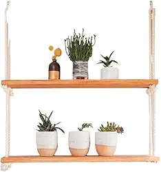 Prateleira De Madeira Suspensa Com Cordas Nicho Decorativo(2)