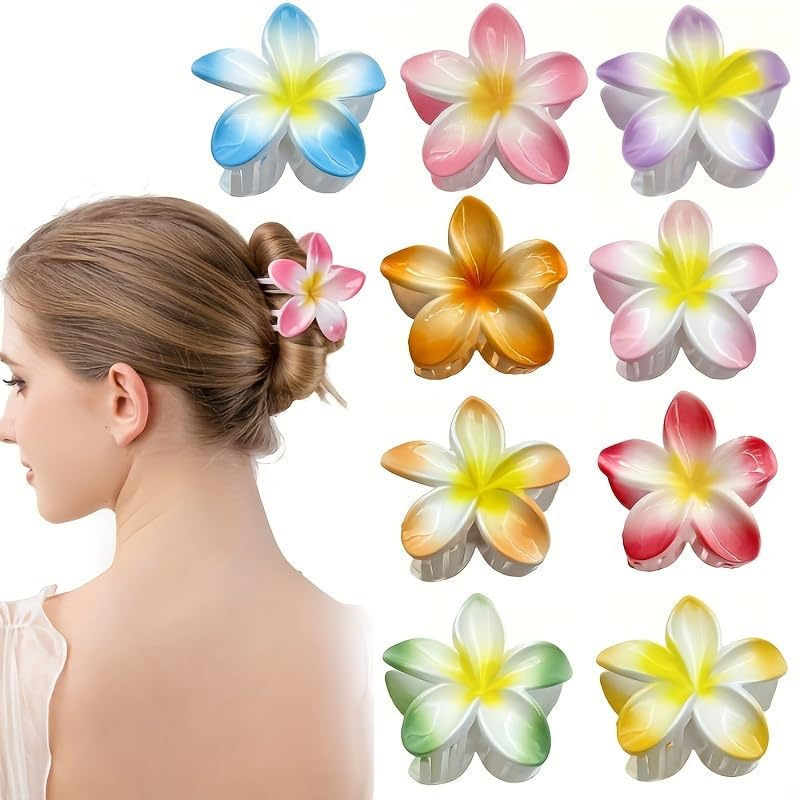 9 Women's Tricolor Hair Clips, Long Hair Clips, Women's Gradient Color Flower Clips, Hawaiian Shark Clips, Beach Vacation Travel Hair Accessories image 5