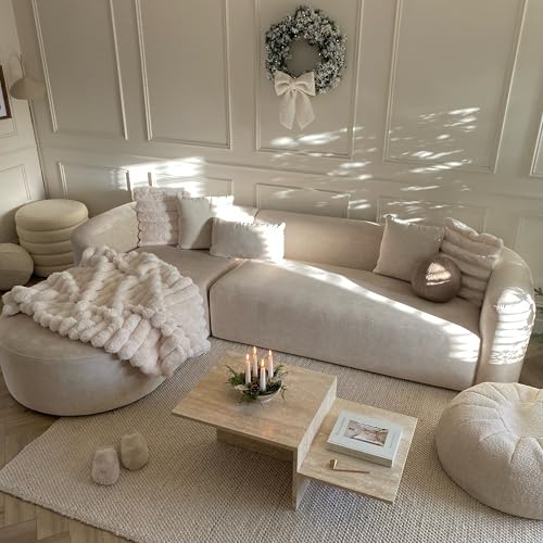 Acanva Luxury Modern Tight Curved Back Velvet Sofa, Minimalist Style Comfy Couch for Living Room Apartment, L-Shaped Sectional with Left Chaise, Cream - Thumbnail 3