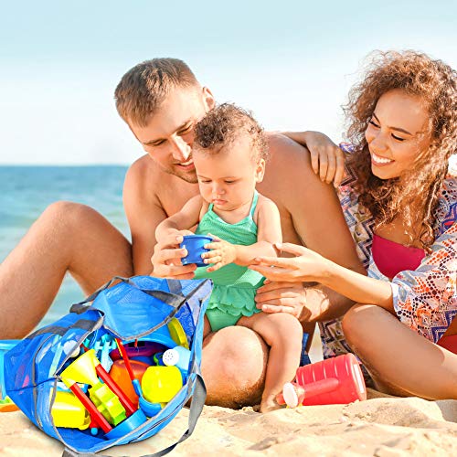 Mesh Beach Bag Tote Bag Grocery Storage Bag Oversized Big XL with Pockets Big Large Foldable Lightweight for Family Pool Blue Color