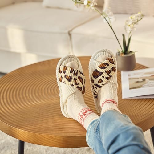 Image of GOEWY Slippers for Women Memory Foam House Bedroom Corduroy Crossbands Open Toe Slides Sandals Shoes Comfy Trendy Gift for womens Anti-Skid sole
