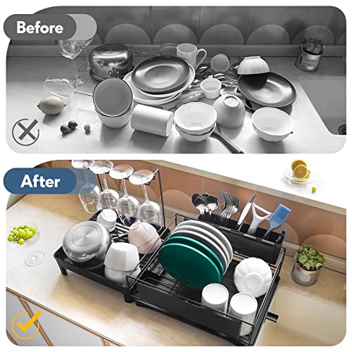 Coindivi Dish Drying Rack, Dish Rack, Dish Racks For Kitchen Counter, Versatile Dish Drainer With Drainage, Dish Rack And Drainboard Set With Utensil Holder, Wine Glass Holder, Black #TOP2