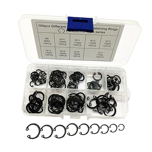 SOLUSTRE 65mn Carbon Steel Snap Rings Set 100-piece Retaining Ring Kit Circlip Assortment for Auto Industrial Machinery