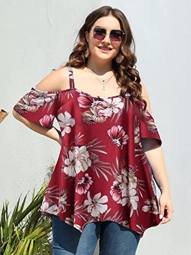 Image of LARACE Cold Shoulder Tops for Womens Summer Clothes Spaghetti Strape Tunic Oversized Shirts Asymmetrical Plus Size Blouse