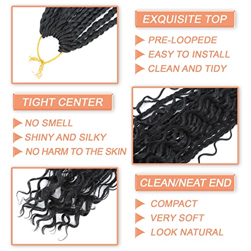 18 Inch 8 Packs Goddess Box Braids Crochet Hair For Black Women, Crochet Box Braids Pre Looped Boho Box Braids Crochet With Curly Ends, Pre Looped Synthetic Braiding Hair Bohemian Hippie Braids Hair Extensions (18 Inch, 1B) #TOP5