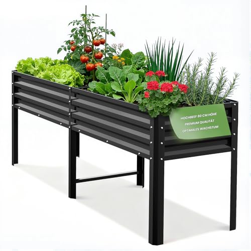Hochbeet aus Metall, Verzinkter Stahl Rostfrei, 226x60x80 cm Hochbeet für Garten, Terrasse & Balkon, Pflanzkasten für Gemüse, Kräuter und Blumen, Langlebiges Pflanzbeet