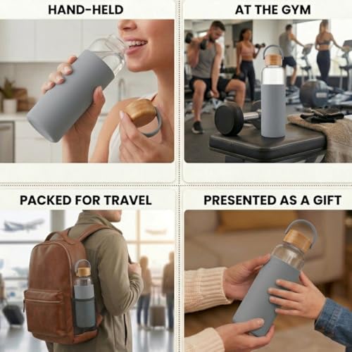 Image of Giftana Personalized Borosilicate Bottle 500ml with Handle -Grey
