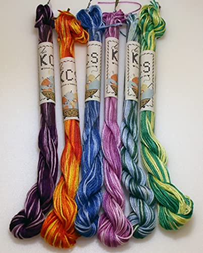 Image of KCS Big skeins of 25 Meters Size 25 Color Variegated Cross Stitch Stranded Threads,6 skeins,04