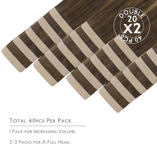 Image of Wennalife Tape in Hair Extensions Human Hair, 40pcs 60g 10 inch Balayage Chocolate Brown to Caramel Blonde Hair Extensions Real Human Hair Straight Tape in Extensions Reusable Real Hair Extensions
