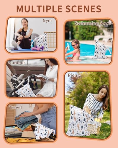 Image of babygoal Wet and Dry Pockets for Baby Nappies, Washable Travel Bags, Beach, Pool, Gym Bag for Swimsuits and Wet Clothes, with Two Zip Pockets, Neutral Color 39, 30cm x 36cm, Wet and Dry Bag