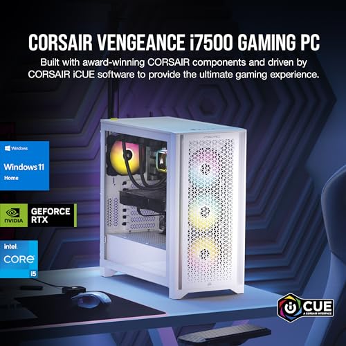 Image of Corsair Vengeance i7500 Series Gaming PC - Liquid Cooled Intel Core i5 14600KF CPU - NVIDIA GeForce RTX 4070 Super GPU - 32GB Vengeance RGB DDR5 Memory - 1TB M.2 SSD - White