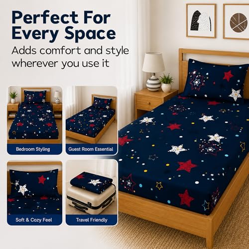 Image of DECORUM Glace Cotton Single Bedsheet with 1 Pillow Cover | Soft, Durable, Lightweight & Skin-Friendly Fabric| Suitable for Single /Diwan Bed Size