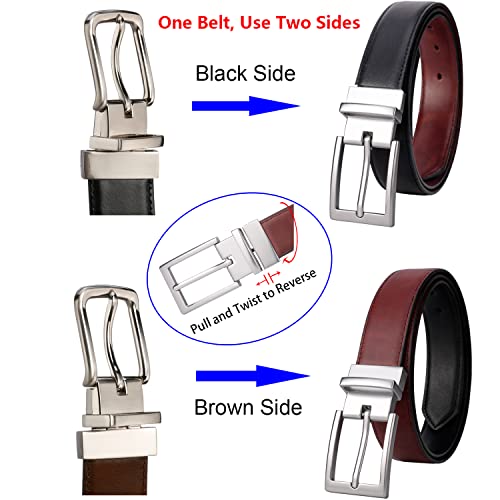 Lavemi Mens Belt Reversible 100% Italian Leather Dress Casual,One Reverse for 2 Colors,Trim to Fit2