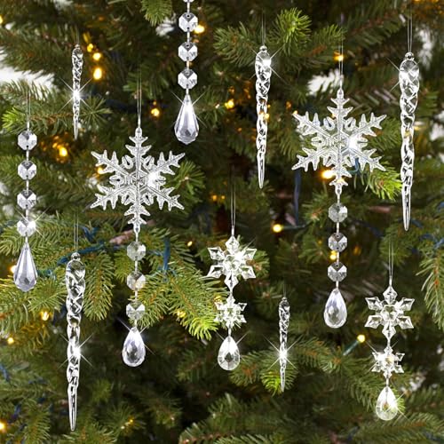 Lot de 30 décorations de flocons de neige en forme de stalactites en cristal, pendentifs en acrylique en forme de goutte de glace pour décoration de Noël, ornements suspendus pour fête, décoration
