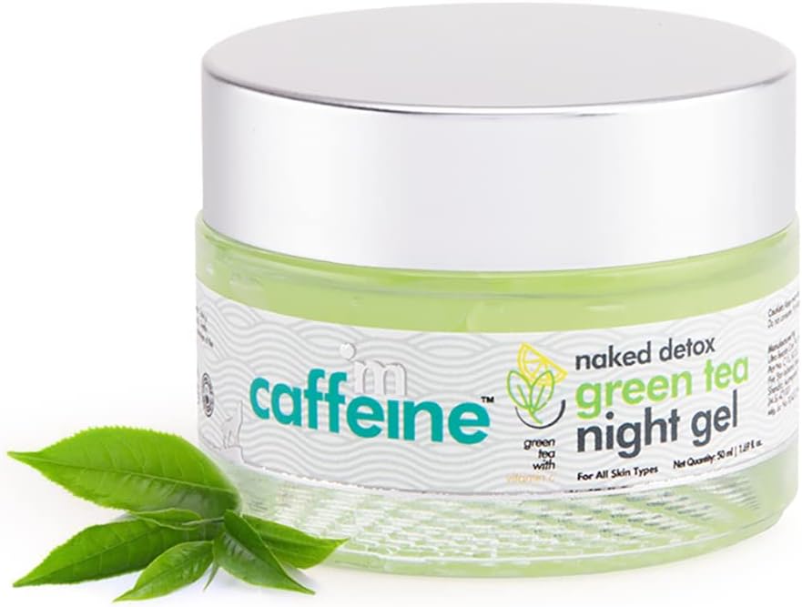 mCaffeine Night Cream Gel for Reducing Fine Lines & Wrinkles | For Women & Men with Green Tea, Vitamin C & Hyaluronic Acid | All Skin Types | Gel Based - 50ml