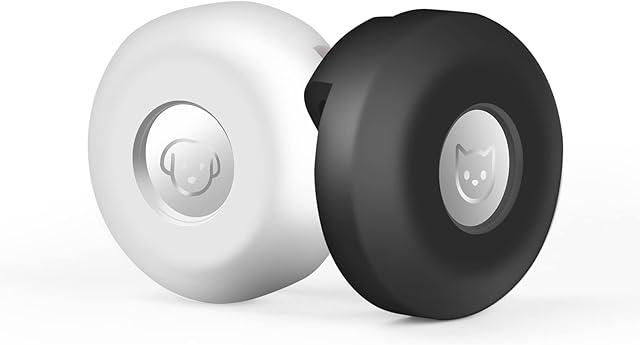 vsshe Airtag Dog Collar, 2 Pack GPS Tracking Finder Pet Silicone Protective Case, Lightweight Anti Lost Airtag Cat Collar, Pet Accessories for Apple Locator Tracker Anti Lost Device (White, Black)