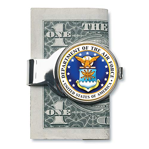 American Coin Treasures Coin Money Clip - JFK Half Dollar Colorized with the Air Force Emblem | Brass Layered in Silver-Tone Rhodium | Holds Currency, Credit Cards, Cash | U.S. Coin