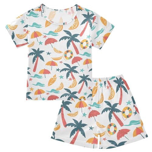 ALAZA Beach Theme Starfish Lemon Palm Tree Pajamas Short Sleeve 2 Piece Sleepwear Top and Bottom Pajama Set Unisex