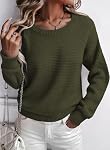 Woman Fall Sweater Loose Knit Lantern Sleeve Lightweight Crew Neck Pullover Tops