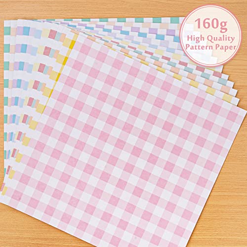 Whaline 12 Designs Spring Pastel Plaid Pattern Paper Pack Colorful Scrapbook Paper Double-Sided Decorative Craft Paper For Spring Easter Card Making Scrapbook Photo Album Decor, 24 Sheet,30 X 30Cm #TOP4