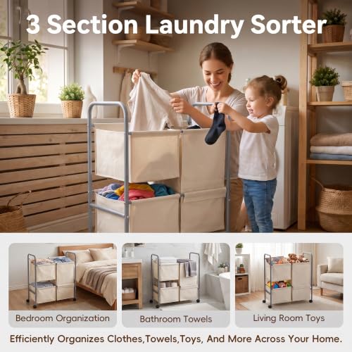 130L-Laundry-Hamper-with-Wheels-3-Section-Laundry-Sorter-Cart-with-Removable-Bags-Rolling-Clothes-Hamper-with-Waterproof-Lining-Sturdy-Freestanding-Canvas-Laundry-Basket-for-Laundry-Room-Beige