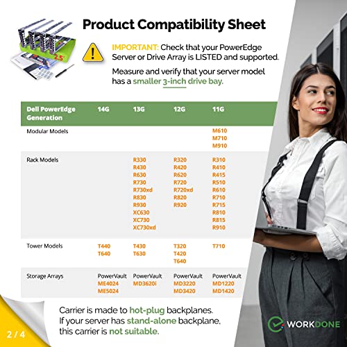 Caddy de disco duro de 2.5 WORKDONE compatible con servidores DELL PowerEdge en pack de 4 unidades 3