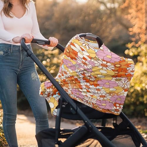 Image of Colorful Hippie Infant Stroller Cover Multi-Purpose Durable Stroller Canopy Covers Windproof Car Seat Canopy Cover Dust Cover Privacy Protection Breastfeeding Shawl