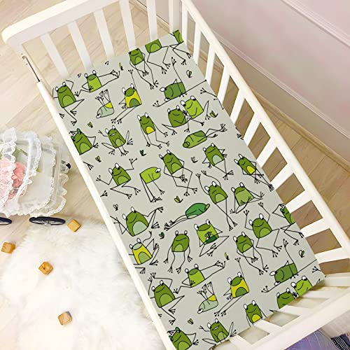 Image of Funny Frogs Crib Sheets Soft Breathable Fitted Baby Playard Sheets Mattress Cover for Girl Boys, 39 inch x 27 inch x 5 inch