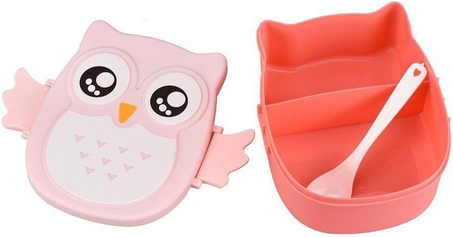 Fuhaoo Portable Cute Owl Leakpr Waterproof Rectangular Lunch Lunch Box Food Fruit Storage Container for Children and Adults, 16.8 * 13 * 7 CM, Kapazität: 1050ml Pink
