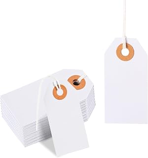 100pcs Price Tags with Strings, 2.75x1.37in White Gift Tags Blank Marking Tags Retail with Elastic Rope Attached Writable Hanging Clothing Tags for Christmas Birthday Wedding Art Craft Packing