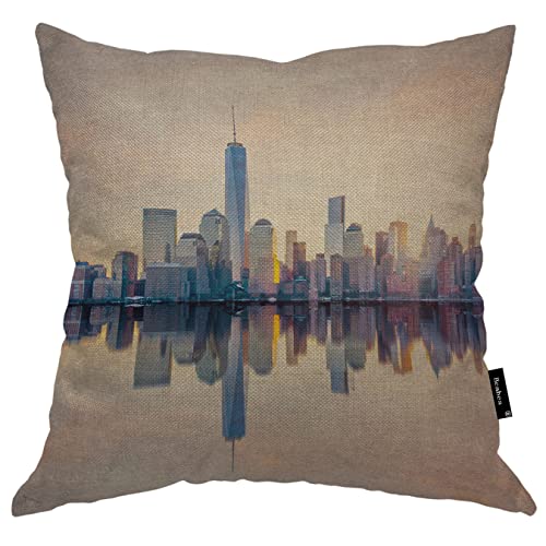 Beabes NYC Skyline Throw Pillow 18x18 Cotton Linen Decor